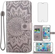 Asuwish Phone Case for iPhone 6plus 6splus 6/6s Plus Wallet with Tempered Glass Screen Protector Leather Slim Flip Cover Card Holder iPhone6 6+ iPhone6s 6s+ i 6P 6a S Six iPhone6splus Women Men Gray