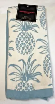 Christian Siriano KITCHEN TOWELS (3) 16 X 26 PINEAPPLES BLUE 100% COTTON NIP