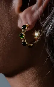 [Jade Ruzzo] Vic 18k Yellow Gold Tourmaline Hoop Earrings