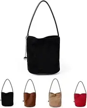 [Generic] Suede Bucket Bag for Women Crossbody Handbags Tote Slouchy Purses Shoulder Handbag Mini Top-handle Tote Handbag