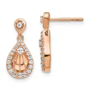 Solid 14k Rose Gold Simulated CZ Teardrop Dangle Post Earrings
