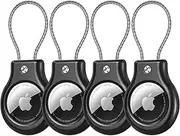 for AirTag Holder with Cable Wire 4 Pack TNSNK Anti-Lost Keychain for Apple No Signal Interference AirTag Case Shockproof Secure Lock for Luggage Backpacks Pet Keys (4 Black)