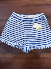 Mini Boden Girls Frill Hem Towelling Short Cabana Stripe Blue/white Size 9 NWT
