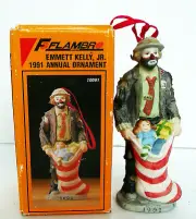 VINTAGE 1991 FLAMER EMMETT KELLY JR ANNUAL CHRISTMAS ORNAMENT PORCELAIN 5'' TALL