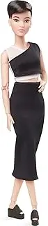 Barbie Signature Looks Doll (Petite, Brunette Pixie Cut) Fully Posable Fashion Doll Wearing Black Midi Skirt for Collectors