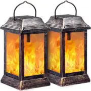 Solar Lights Metal Flickering Flame Solar Lantern Outdoor Hanging Lanterns Light