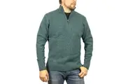 100% SHETLAND RAGG WOOL Half Zip Up Knit JUMPER Pullover Mens Sweater Knitted - Sherwood