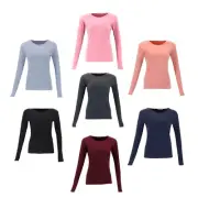 Women's Long Sleeve Top Thick Thermal Fleece Soft Stretch Plain Color T-Shirt