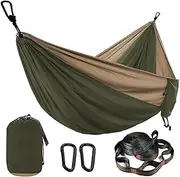 Outdoor Camping Accessories Parachute Hammock with Hammock Straps and Carabiner Camping Survival Travel Double Person Outdoor Furniture Camping Hammock(Army Green and Khaki)