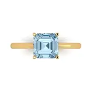 2.0Ct Asscher Cut Natural Swiss Blue Topaz Solid Gold Solitaire Engagement Ring
