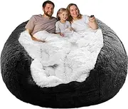 YudouTech Bean Bag Chair Cover Without Filler,Big Round Soft Fluffy PV Velvet Washable Bean Bag Lazy Sofa Bed Cover for Adults,Living Room Bedroom Furniture Outside,180cm black.