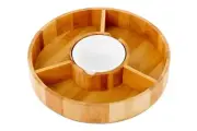 Strova 12 Inch Wood Chips and Dip Serving Platter Set w/Ceramic Bowl (4 Section)