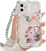 Compatible for iPhone 11 Case Cute Bear Clear Floral Flower for Girls Women Patt