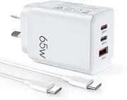 65W USB-C GaN Charger,3-Port Fast Charger,65W/45W/30W/20W Fit with MacBook Pro/Air,iPad Pro,iPhone 16/15/14,Galaxy S24/23/S22,Pixel8/7,Note 20/10+/S9,Nintendo Switch,AirPods and More