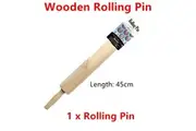 Non Stick Wooden Rolling Pin 45cm Contour Handle Dough Stick Kitchen Baking