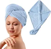 4 Pack Women Microfiber Hair Drying Towel Wrap, Super Absorbent Anti-frizz Head Turban Towel for Wet, Long,Curly Hair (4 Blue)