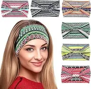 [LUVDECO] 6 Pcs Boho Wide Headbands for Women Elastic Yoga Sport Hair Bands Knotted Headscarves Soft Head Wraps Fashion Bandanas Hair Accessories (C)