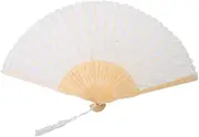 [Dussdote] Foldable Fan,Japanese Vintage Style Handmade Hand Fan Lace Fan for Decoration Foldable Hand Fan(white)