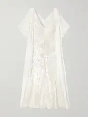 [Erdem] Erdem - Draped Chiffon-paneled Sequined Satin Midi Dress - Off-white - UK 14 UK 14 Off-white