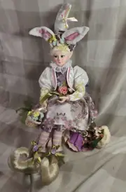 Cynthia Rowley Easter Elf Bunny Shelf Sitter Doll 30" Tabletop Spring Decor NEW