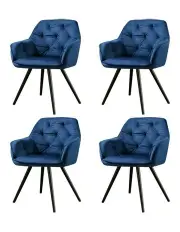 [Artiss] Velvet Diamond Dining Armchair Set Of 4 in Blue