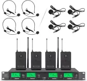 Wireless Microphone System Pro UHF 4 Channel 4 Lavalier Bodypacks 4 Lapel Mic