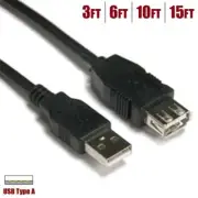 3FT to 15FT USB-A Type A Male to Female Extension Cable Cord PC Laptop Black