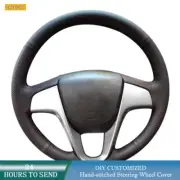 Hand-Stitch Black Leather Interior Steering Wheel Cover Wrap For Hyundai Solaris