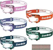 EverBrite Headlamp, 5 Pack Kids Headlamp with Red Light and Memory Function, Head Lamp for Adults and Kids with 5 Modes, Bright Headlamps for Camping, Running, Batteries Included