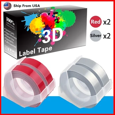 (4-Pack,2Red+2Clear) 3D Label Tape Work for Dymo 20008CP Dymo 814580 Makers