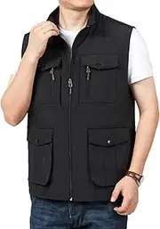 [AKTQL88] Men's Vest Multi-Pocket Sleeveless Gilet Outdoor Multi-Functional Breathable Jacket for Fishing Travel Photography