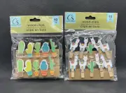 NEW Mini Clothespins Wood Craft Clips, Cactus’s & Llamas, 2 Packs (20 Total)