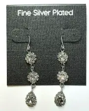 Silver Plated Special Occasion Earrings Cubic Zirconia's Flowers Teardrop #73
