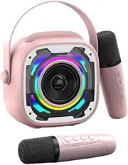 Mini Karaoke Machine with 2 Wireless Microphones for Adults & Kids – Wireless Bluetooth Speaker, Fun Toy for Girls, Boys. Teens – Perfect for Ages 2 3 4 5 6 7 8 9 10 11 12+ (Pink)
