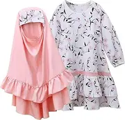 [Generic] Dress Party for Girls Models Solid Colour Long Sleeved Dress + Head Scarf Two Piece Children's Suit Flapper