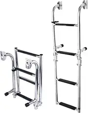 Folding 3 4 Step Boat Ladder, Stainless Steel Ladder with Plastic Clips and Floor Adaptor, Non Slip Boat Boarding Ladder, Multifunctional Dock Ladder for Marine Boat, Yacht(4 Steps)
