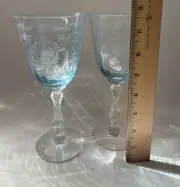 Fostoria Crystal Navarre Blue Large Claret Wine Glasses 7 5/8 Tall Set of 2 PAIR