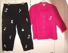 Women's Vintage Linen Rayon Comfy Fashion 2 Pc Top Shirt Capri Pants Set Sz XL