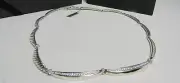 David Yurman Sterling Silver Tides Single Row Pave Diamonds Choker Necklace