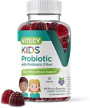[60 Count] Probiotics Plus Prebiotics Fiber Gummies, Extra Strength 2 Billion CFUs - Immune Support & Digestive Support, Dualbiotic Vegan & Pectin Chewable Gummy, Teens Children & Kids, Berry Flavor