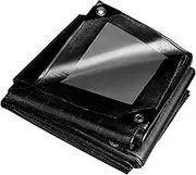 Black Large Tarpaulin waterproof heavy duty 260 g/m²,Reinforced Eyelets,Weatherproof Snow Dust UV,for Groundsheet Camping Garden Furniture Pool Building Site Caravan Boat Tarp Cover (6m x 8m)