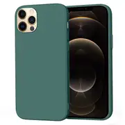 For Apple iPhone 12 Pro Silicone Silky Soft Case with Microfiber TPU Ultra Slim Anti Scratch Shockproof Cover (Dark Green)