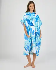 [Topanga] Topanga Hibis Hooded Towel in White/Blue/Print One Size White/Blue/Print