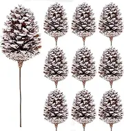 10 Pieces Large Christmas Pine Cones Decorations Picks - Frosted Snow Pine Cones for Christmas Tree, Garland Wreath Ornaments Home Decorating Pinecones Winter Holidays