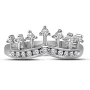 14k White Gold Round Diamond Crown Tiara Band Ring 1/5 Cttw