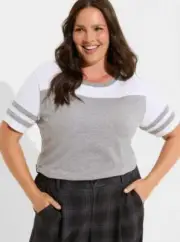 Torrid Women's Super Soft Slub Boat Neck Elbow Sleeve Varsity Tee Plus Size 2X