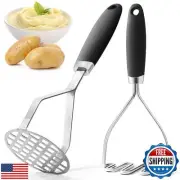 2Pcs Potato Masher, Premium Stainless Steel Mashed Potato Masher Kitchen Tool