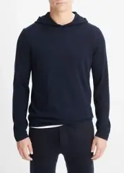 Vince Featherweight Wool Cashmere Pullover Hoodie Coastal Blue Size Large $365