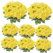 80 Pcs Artificial Rose Flowers Bulk with Long Stem Fake Roses Silk Yellow