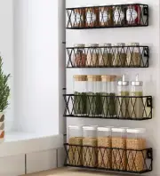 4 Pack Hanging Spice Rack Wall Mount Seasoning Rack Spice Jar Organizer Black